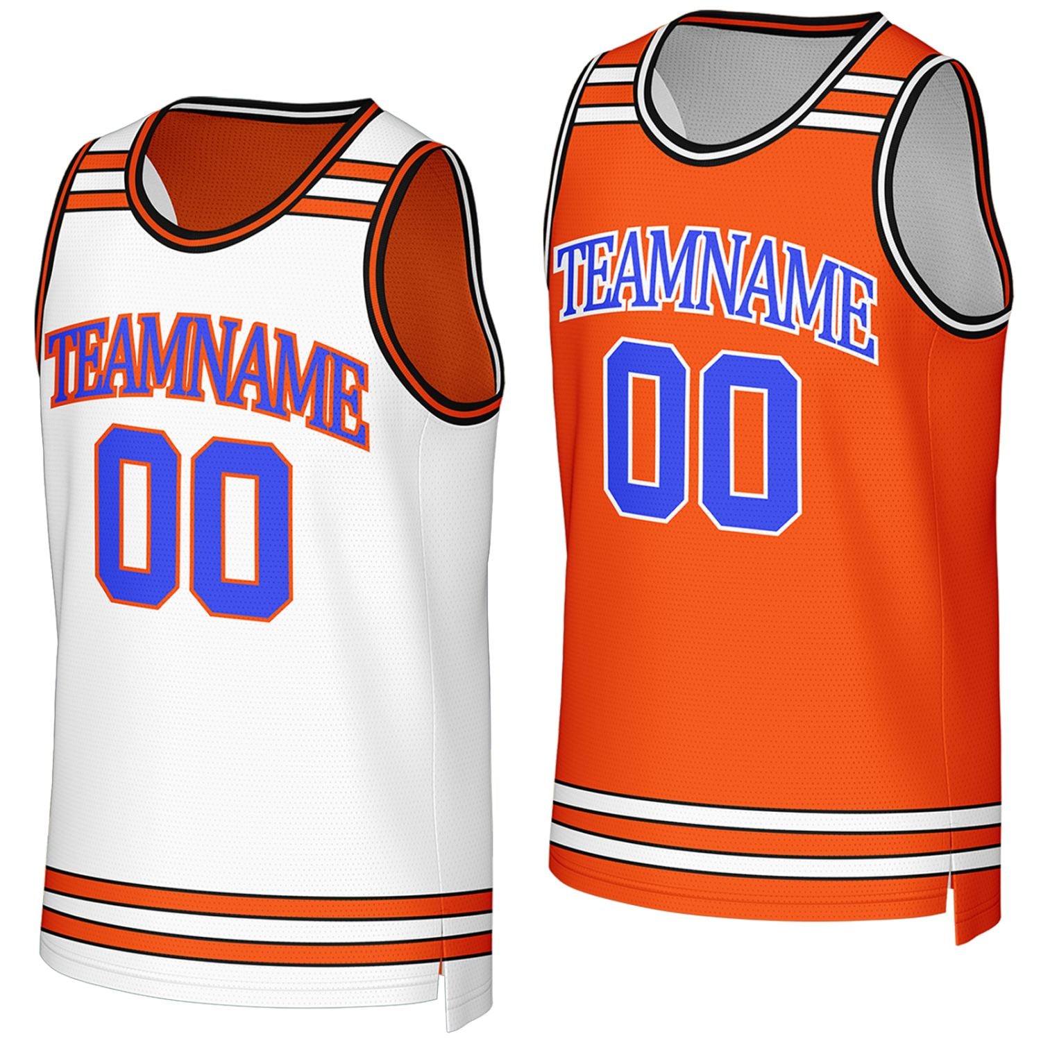 custom adult rec basketball jerseys white orange reversible by Vosoli, Personalized team name, number & logo.