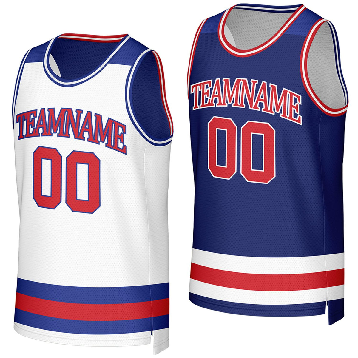 custom adult rec basketball jerseys white royal blue reversible by Vosoli, Personalized team name, number & logo.