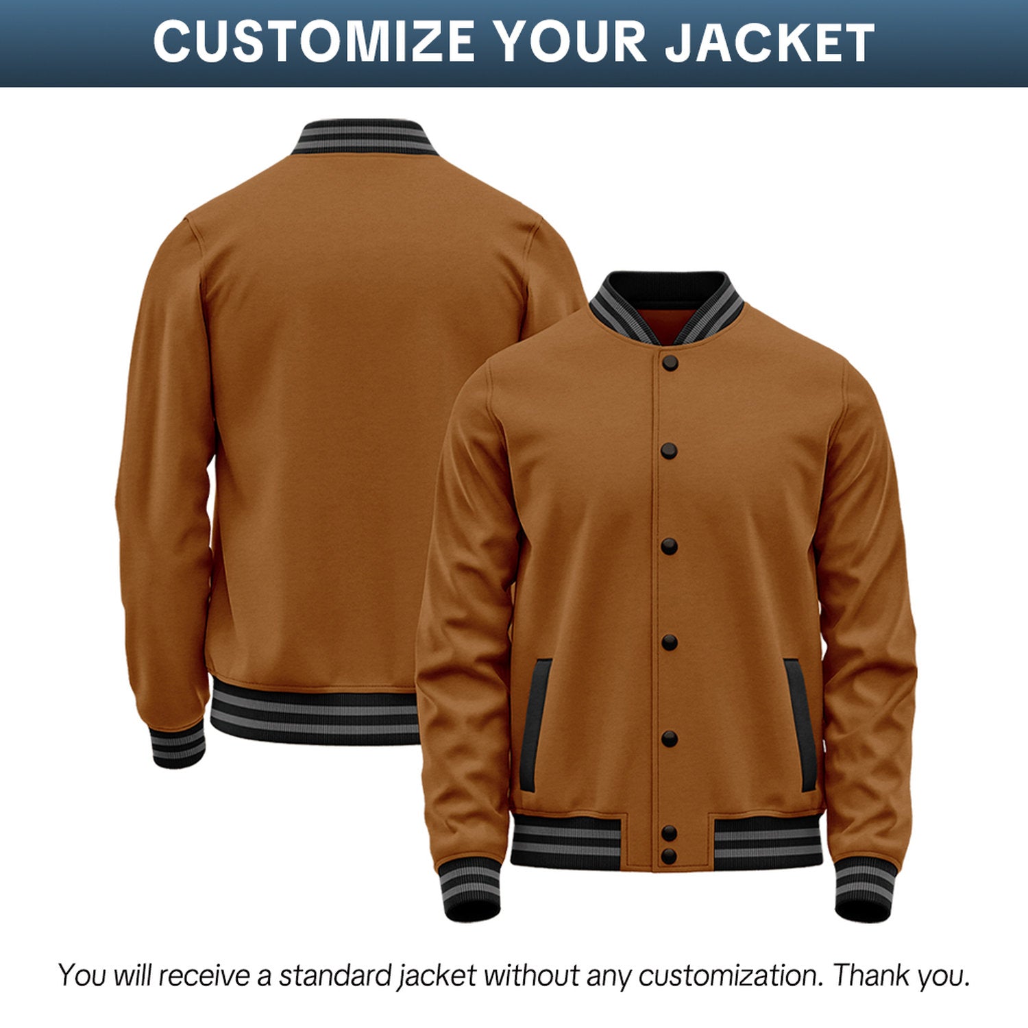 Custom Brown & Black Varsity Jacket | Personalized Baseball Bomber with Name, Number & Logo