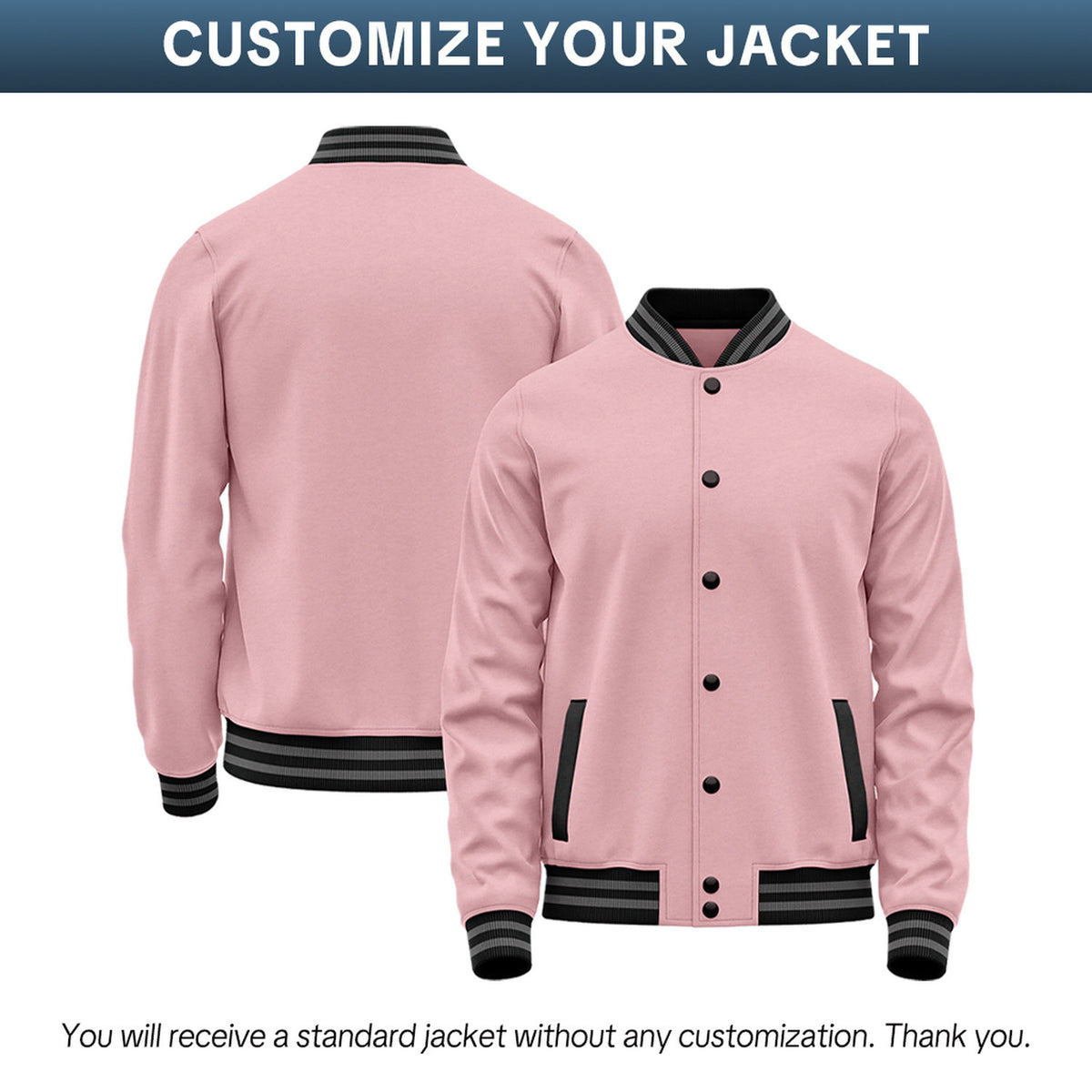 Custom Light Pink Varsity Jacket | Personalized Baseball Bomber with Name, Number & Logo