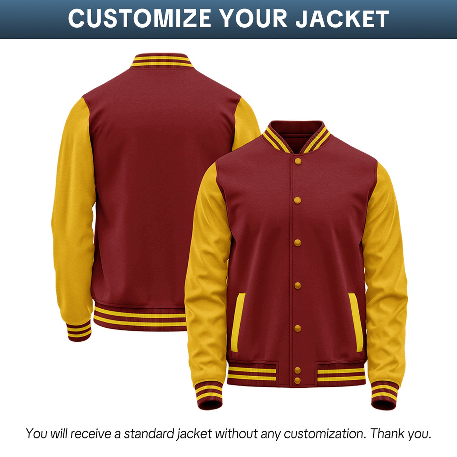 Custom Maroon & Gold Two-Tone Varsity Jacket | Personalized Baseball Bomber with Name, Number & Logo