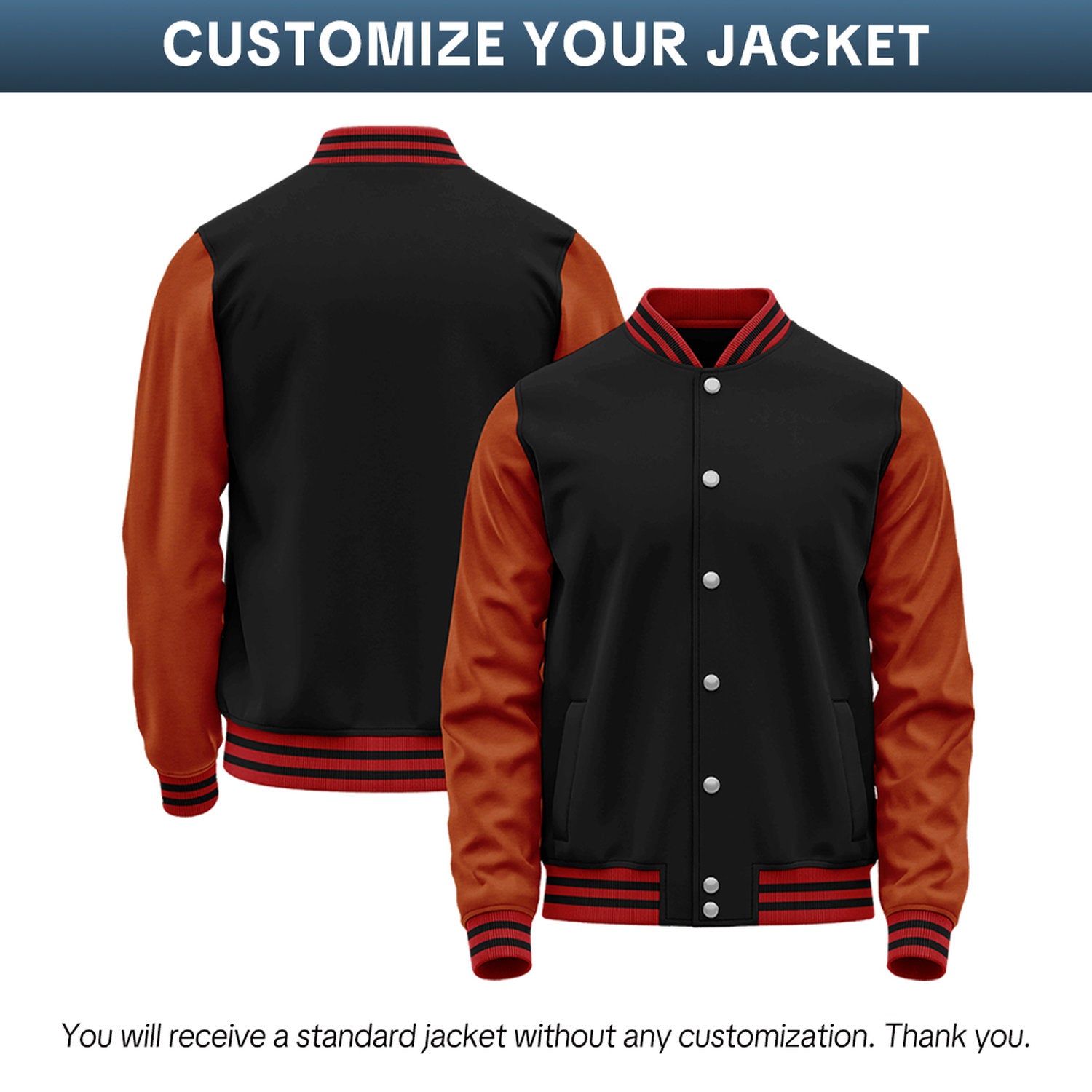 Custom Black & Rust Red Two-Tone Varsity Jacket | Personalized Baseball Bomber with Name, Number & Logo