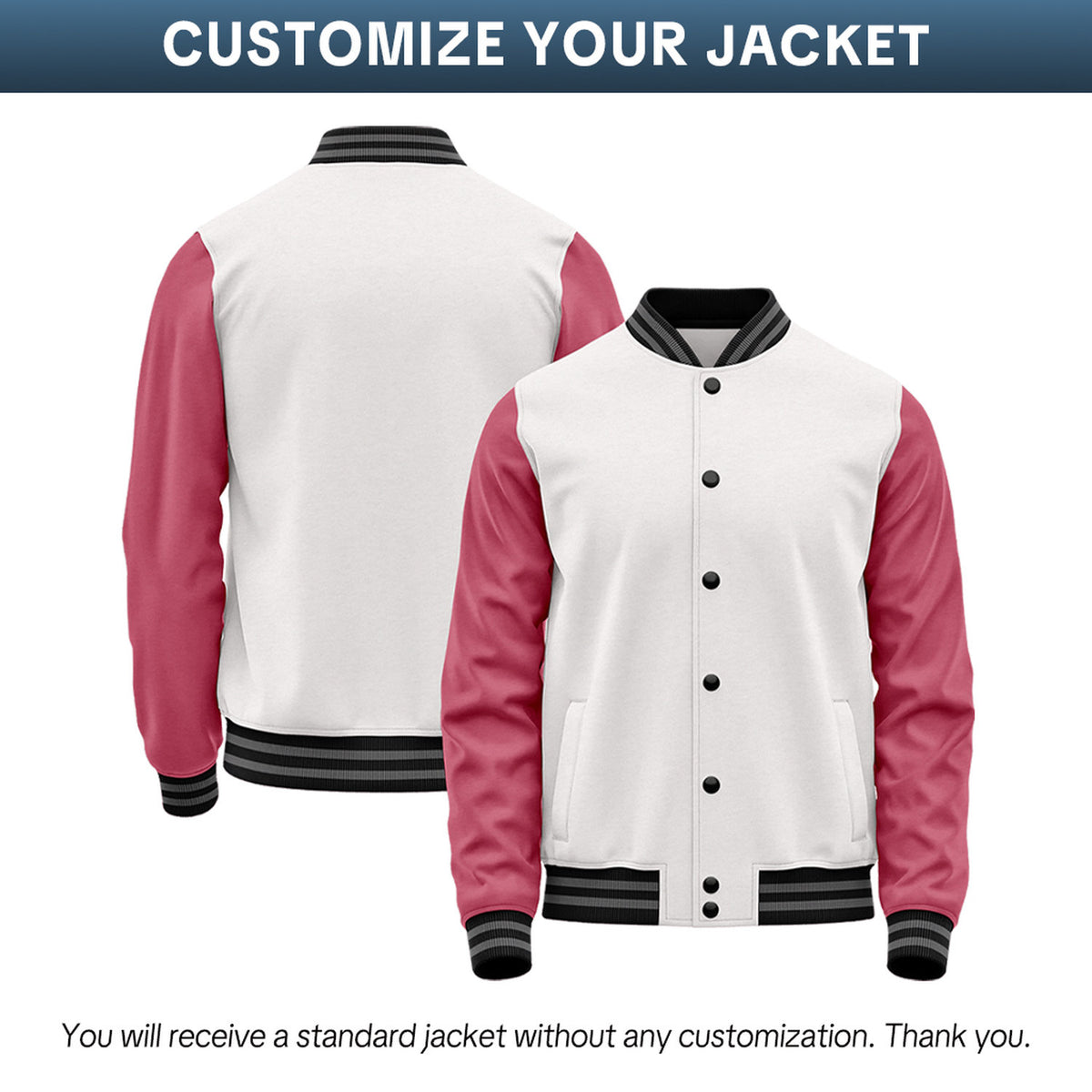 Custom White & Rose Two-Tone Varsity Jacket | Personalized Baseball Bomber with Name, Number & Logo