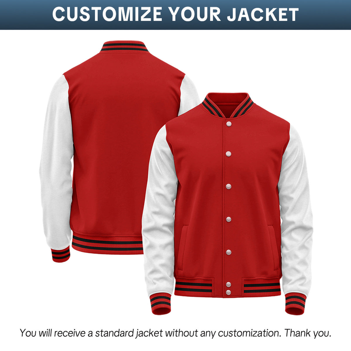 Custom Red & White Two-Tone Varsity Jacket | Personalized Baseball Bomber with Name, Number & Logo