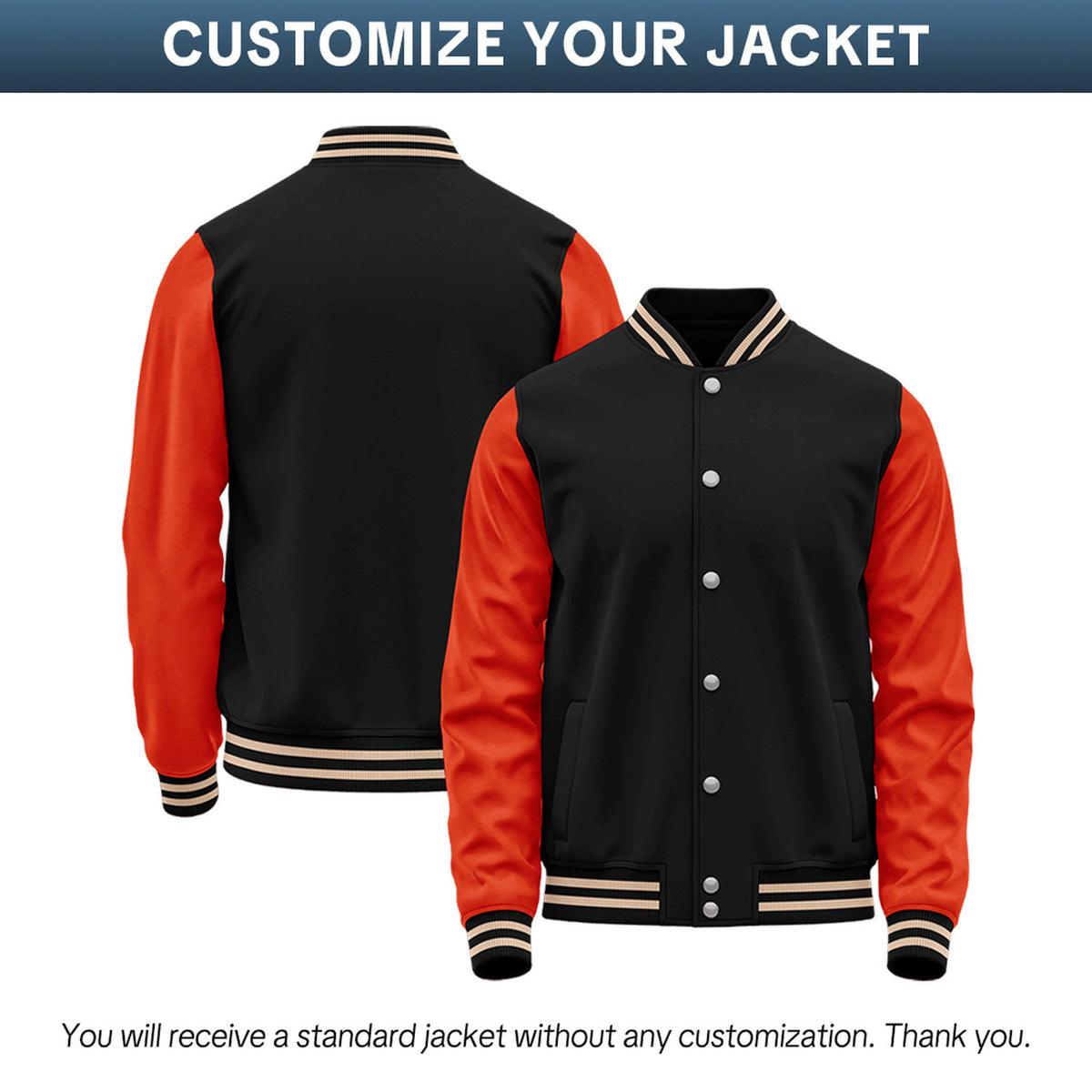 Custom Black & Orange Two-Tone Varsity Jacket | Personalized Baseball Bomber with Name, Number & Logo