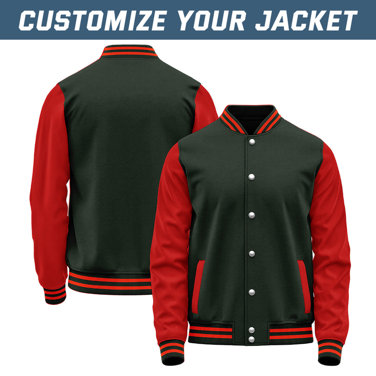 Custom Dark Green & Red Two-Tone Varsity Jacket | Personalized Baseball Bomber for Adult Youth