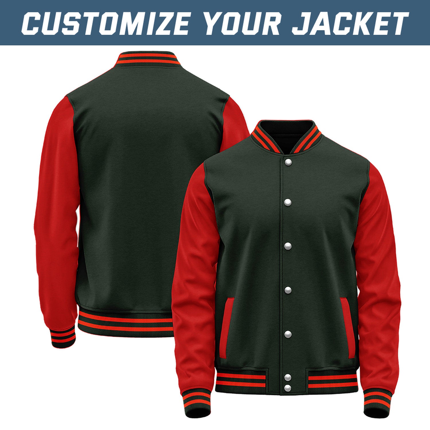 Custom Dark Green & Red Two-Tone Varsity Jacket | Personalized Baseball Bomber for Adult Youth