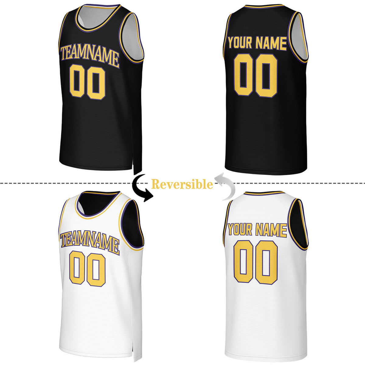 Custom Black & White Reversible Basketball Jersey | Personalized Team Jerseys with Name, Number & Logo