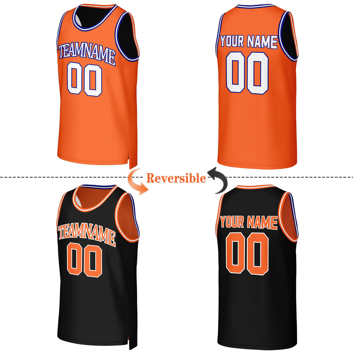 Custom Orange & Black Reversible Basketball Jersey | Personalized Team Jerseys with Name, Number & Logo