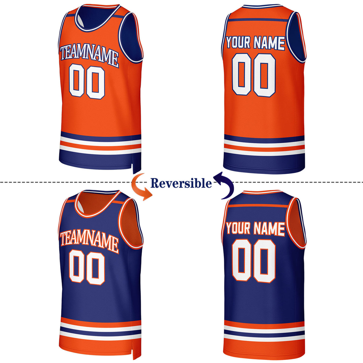 Custom Orange & Navy Reversible Basketball Jersey | Personalized Team Jerseys for Adult & Youth