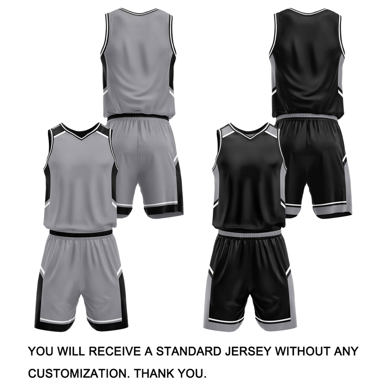 Custom Reversible Basketball Uniform Set | Gray & Black V-Neck Sleeveless Jersey & Athletic Shorts