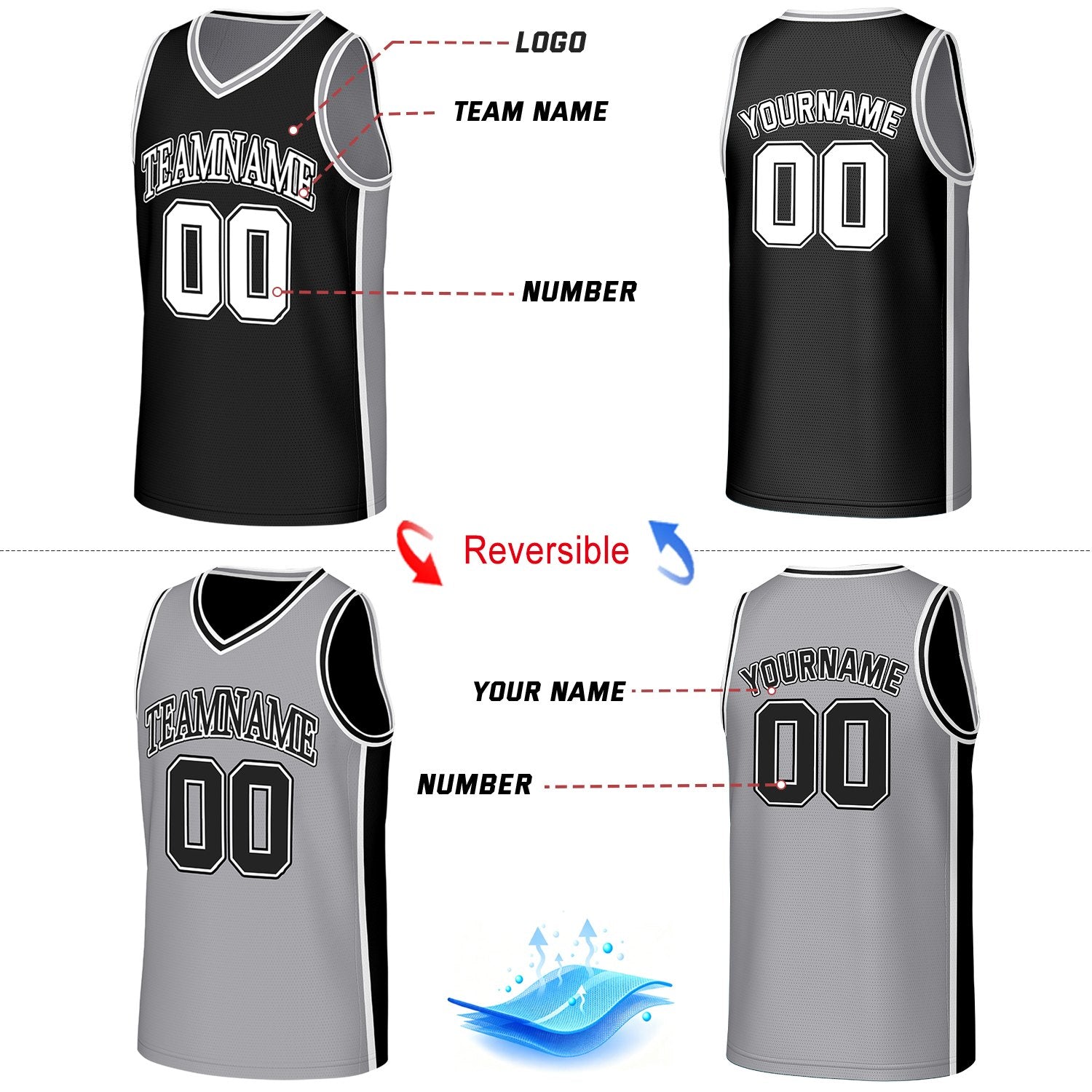 Custom Black & Gray Reversible Basketball Jersey & Shorts Set | Personalized Team Uniforms for Adult & Youth