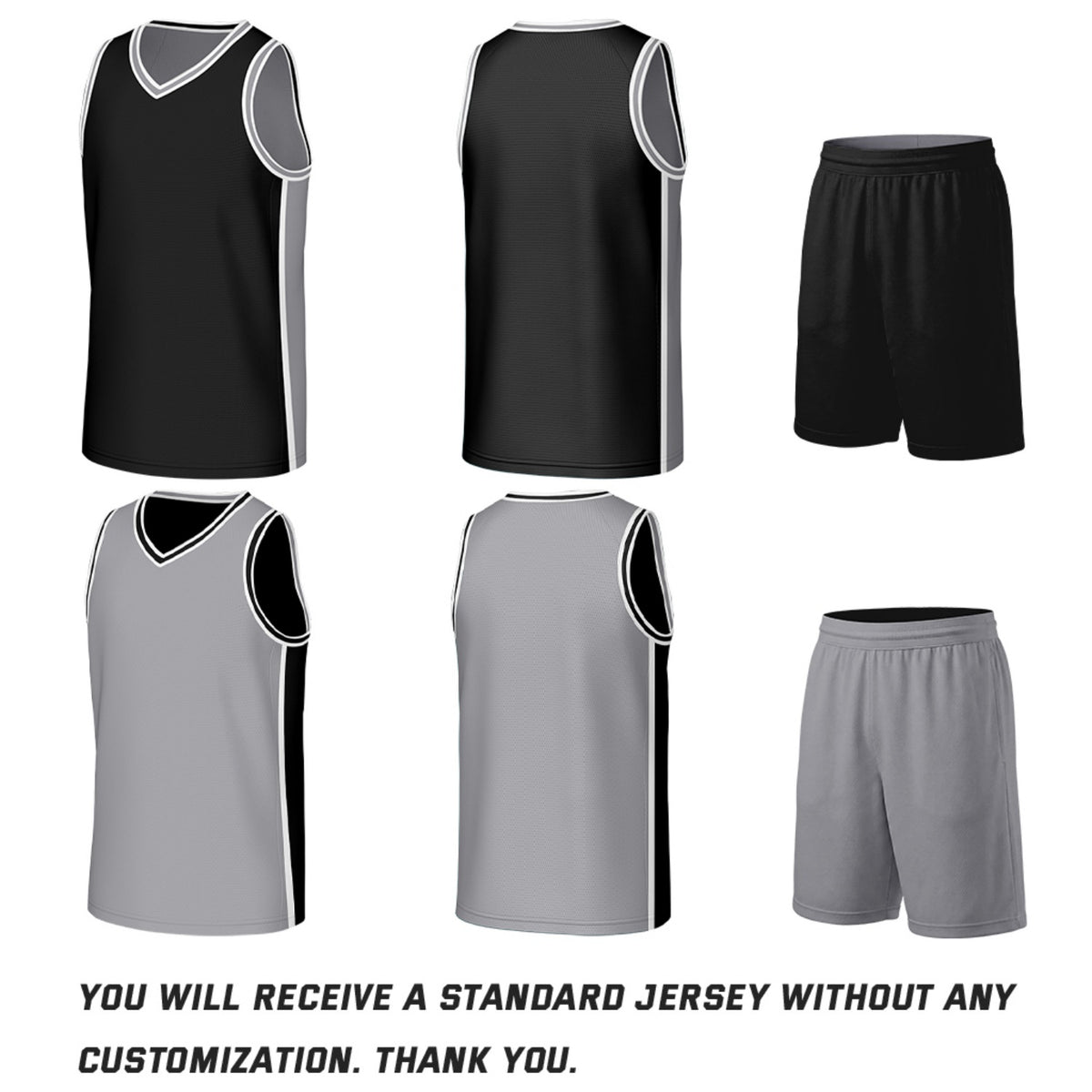 Custom Black & Gray Reversible Basketball Jersey & Shorts Set | Personalized Team Uniforms for Adult & Youth