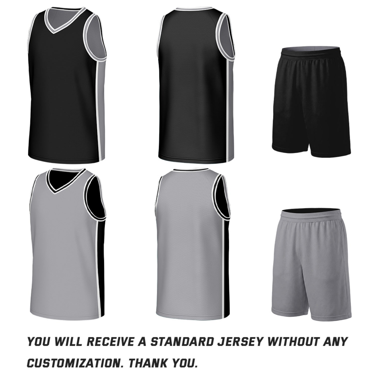 Custom Black & Gray Reversible Basketball Jersey & Shorts Set | Personalized Team Uniforms for Adult & Youth