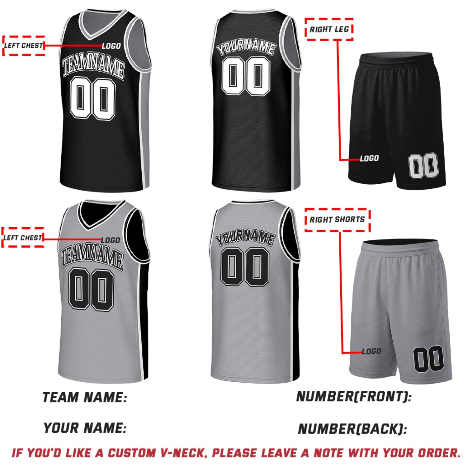 Custom Black & Gray Reversible Basketball Jersey & Shorts Set | Personalized Team Uniforms for Adult & Youth