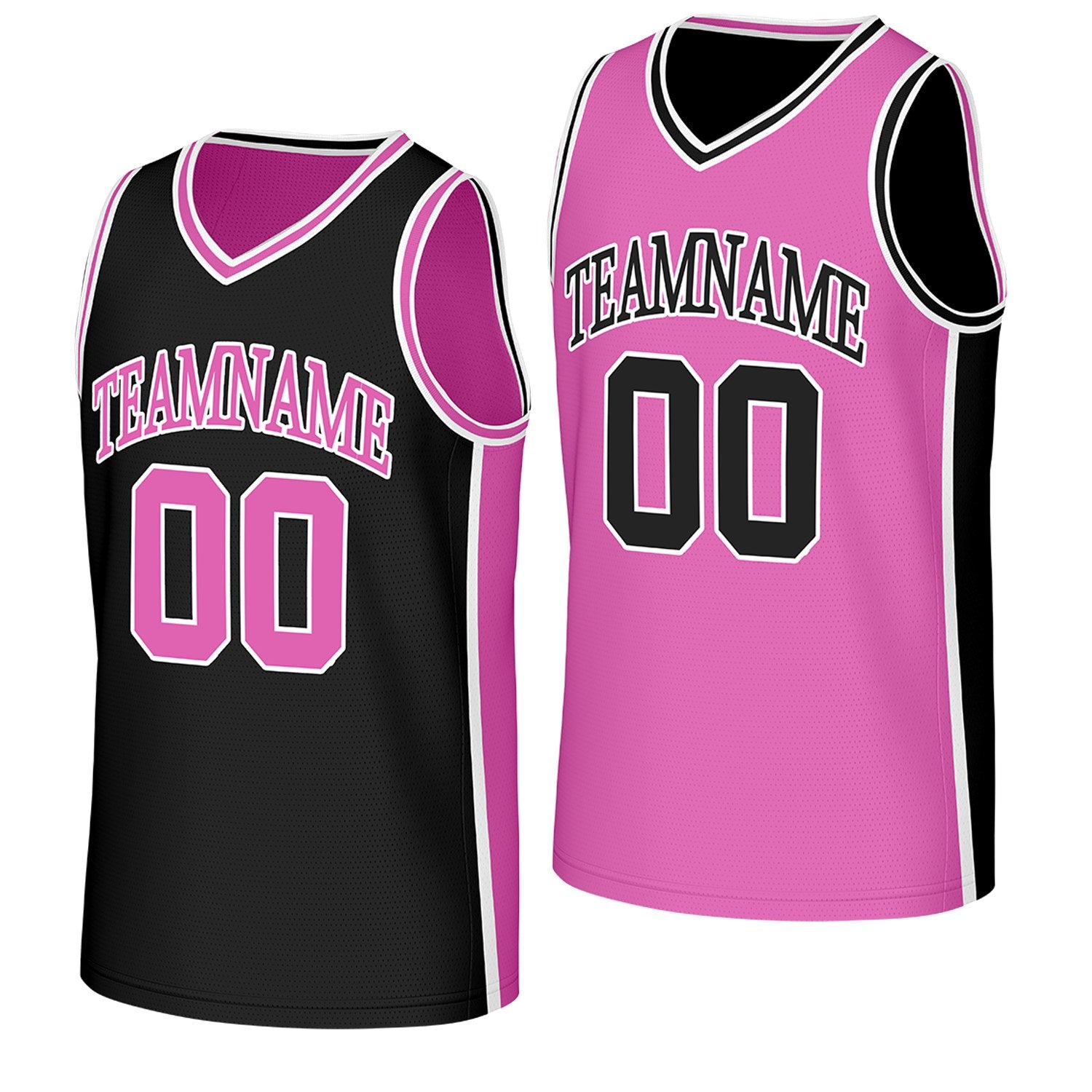 custom basketball jersey maker black pink reversible by Vosoli, Personalized team name, number & logo. Fast delivery.