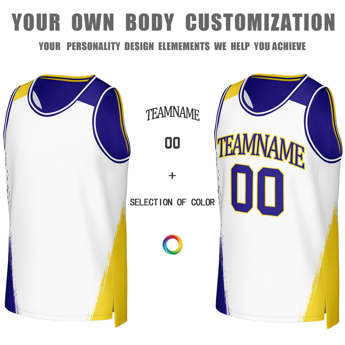Custom Blue & Gold Brush Stroke Reversible Basketball Jersey | Personalized Team Uniforms for Adult & Youth