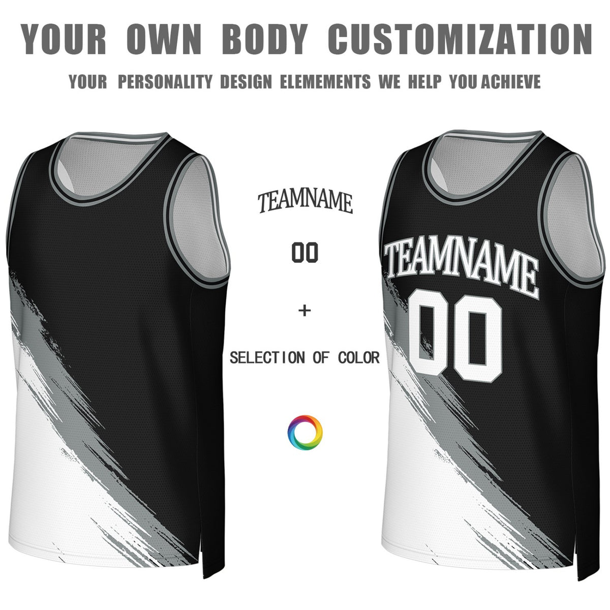 Custom Black & White Brush Stroke Reversible Basketball Jersey | Personalized Team Uniforms for Adult & Youth