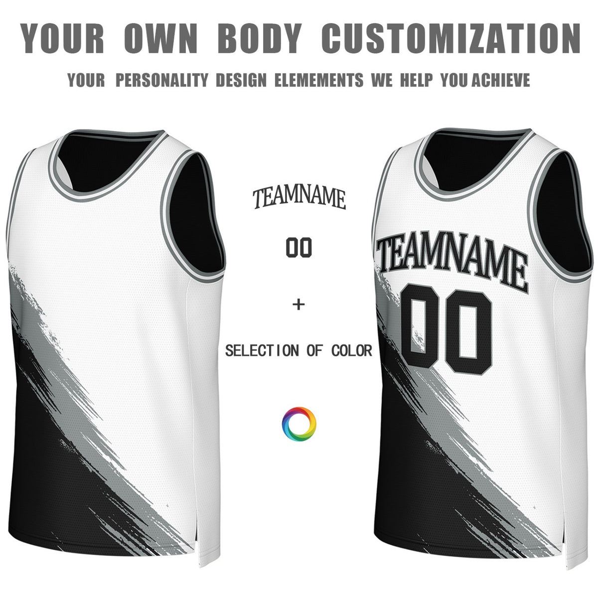 Custom Black & White Brush Stroke Reversible Basketball Jersey | Personalized Team Uniforms for Adult & Youth