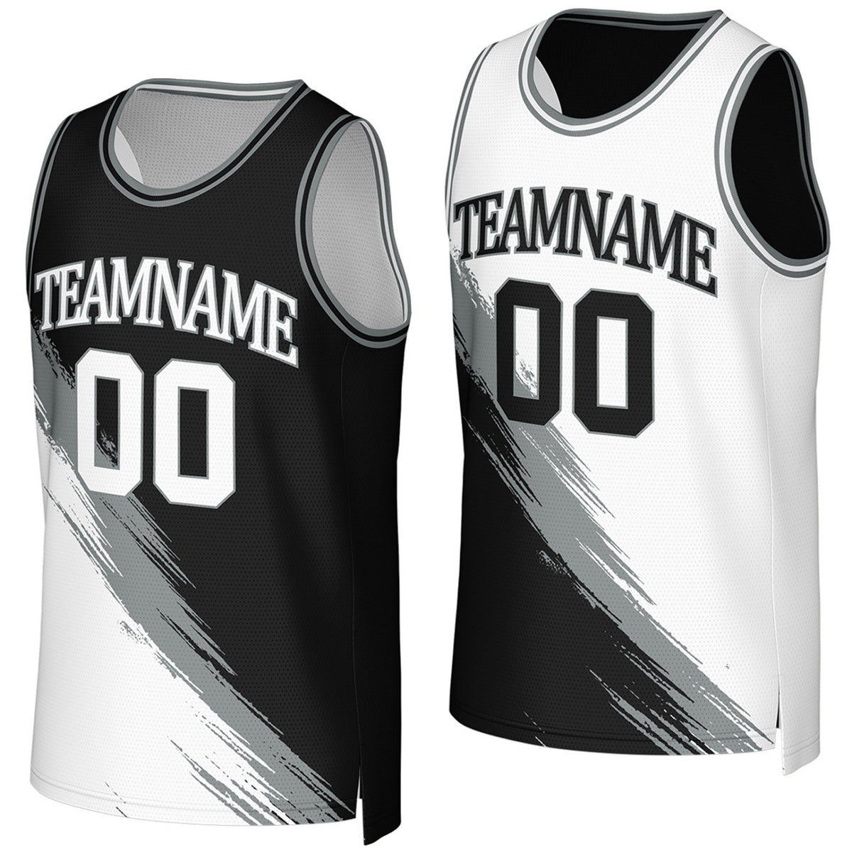custom basketball jerseys for high school teams black white reversible by Vosoli, Personalized team name, number &amp; logo.