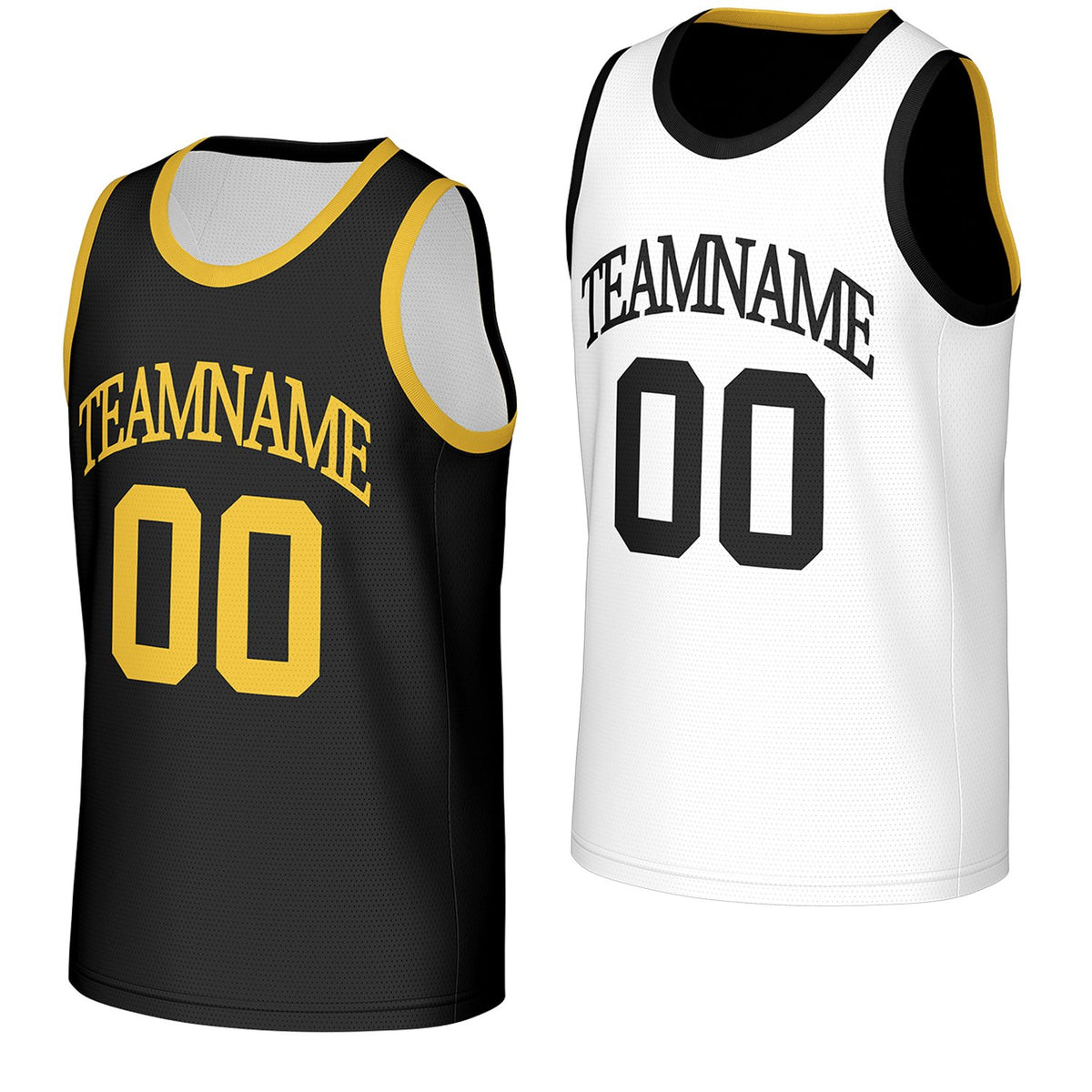 custom basketball jerseys for middle school black gold reversible by Vosoli, personalized team name, number &amp; logo, breathable mesh dual sided basketball jersey for middle school team games
