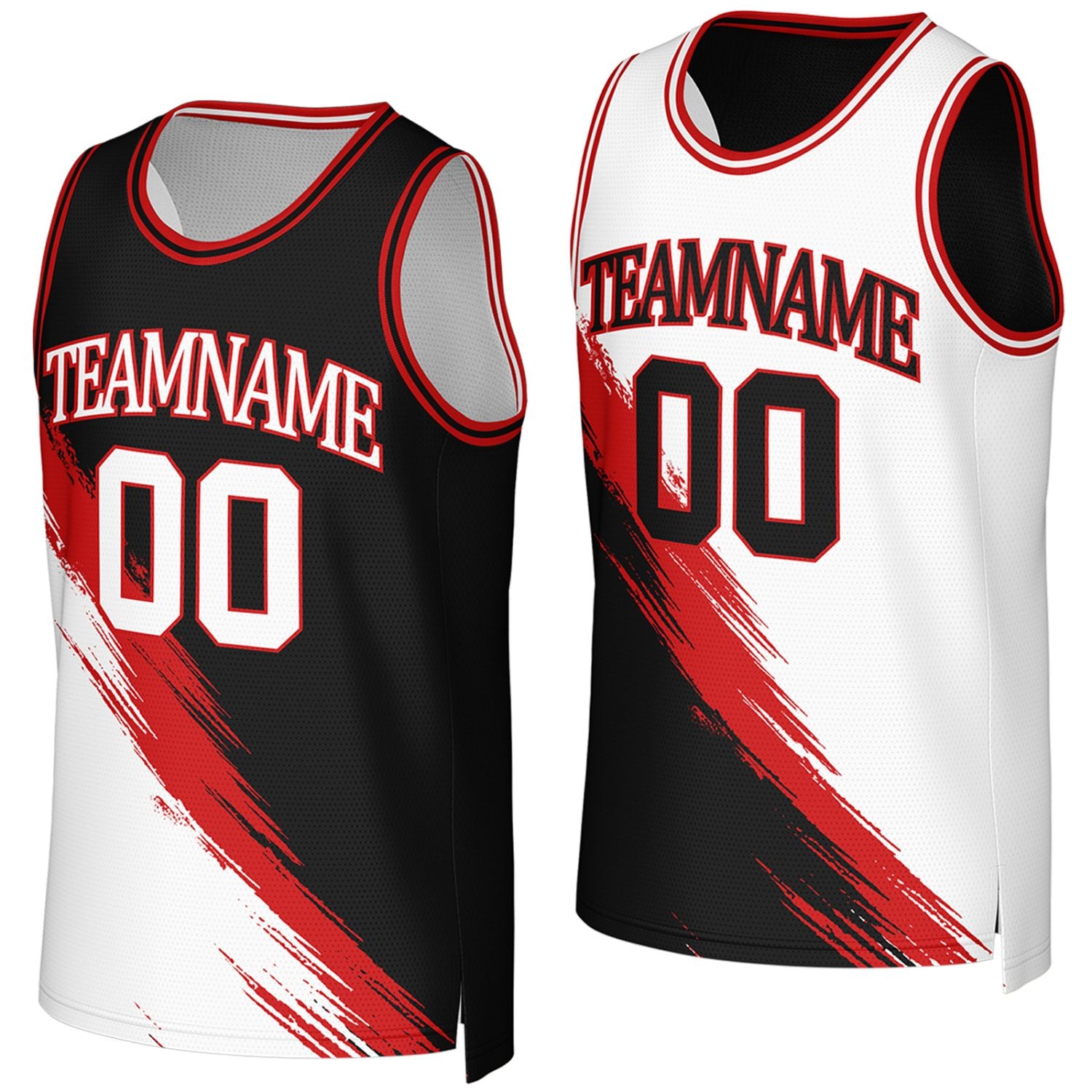 custom basketball jerseys for middle school black white reversible by Vosoli, Personalized team name, number & logo.