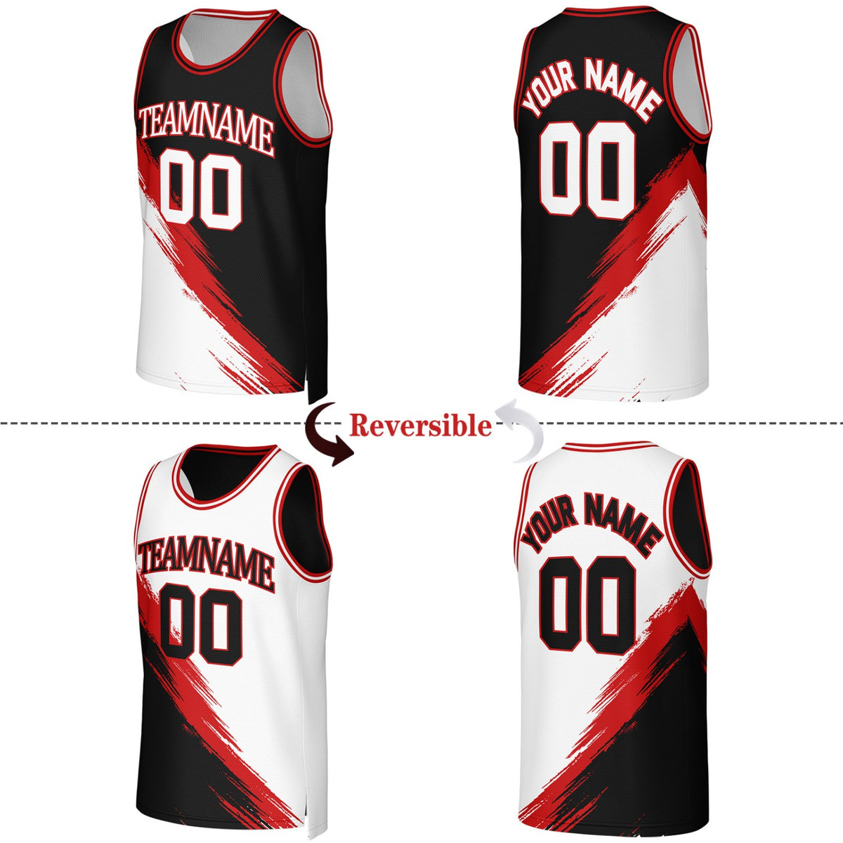 Custom Black & White Brush Stroke Reversible Basketball Jersey | Personalized Team Uniforms for Adult & Youth