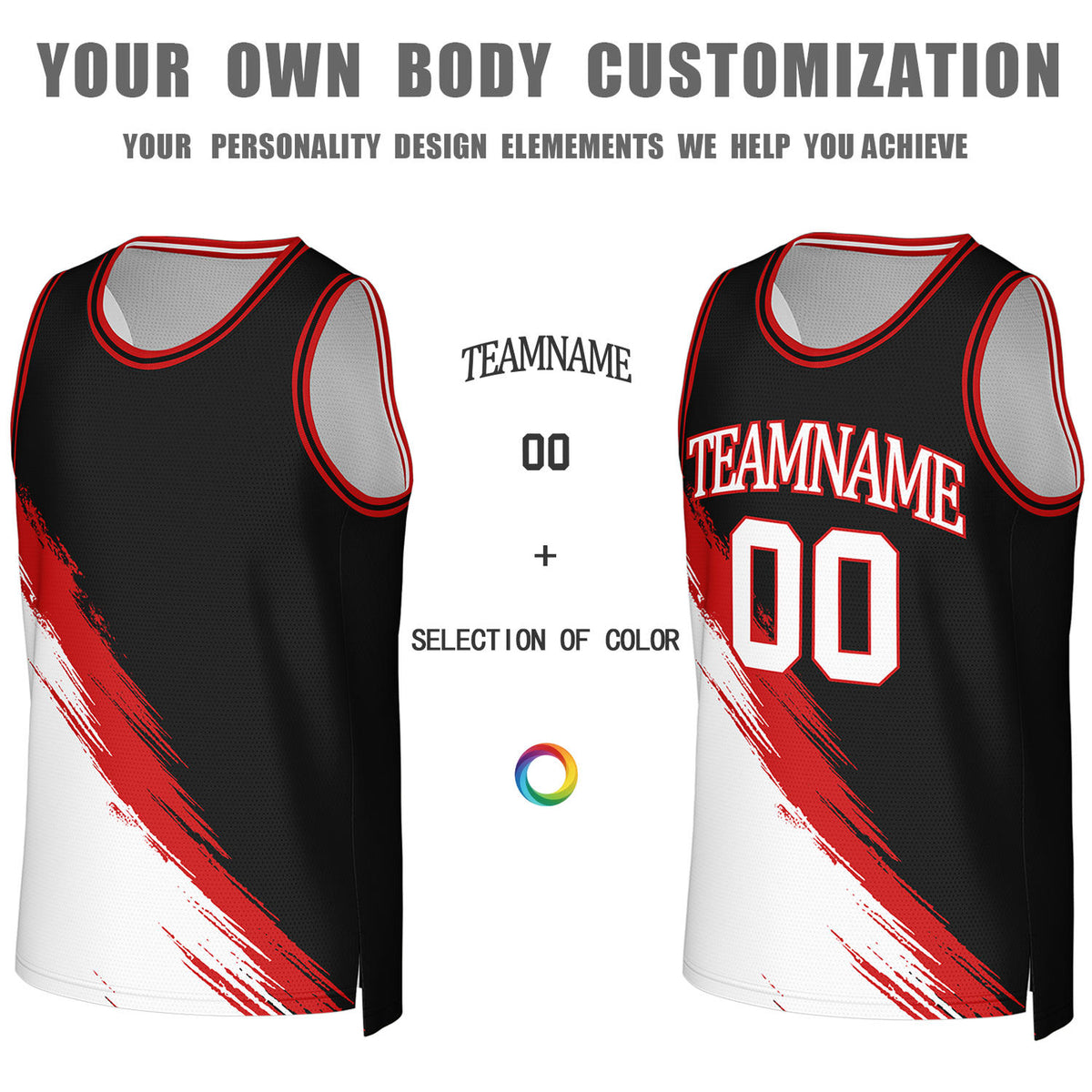 Custom Black & White Brush Stroke Reversible Basketball Jersey | Personalized Team Uniforms for Adult & Youth