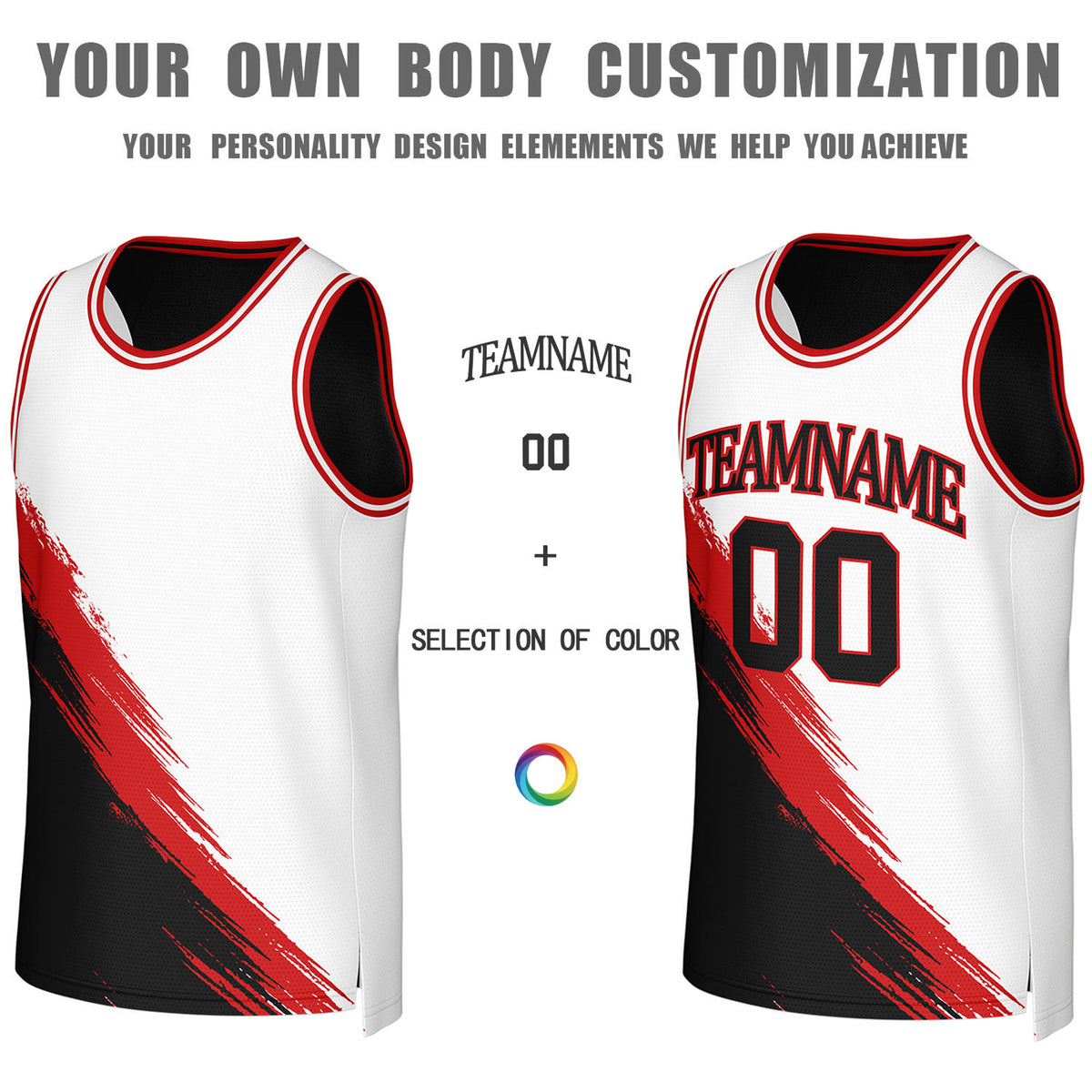 Custom Black & White Brush Stroke Reversible Basketball Jersey | Personalized Team Uniforms for Adult & Youth