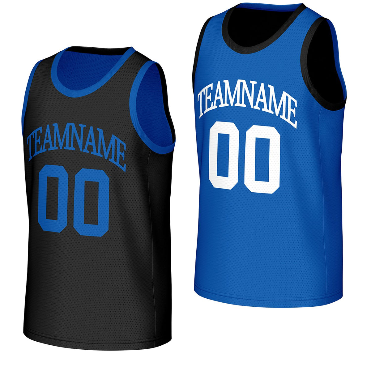 custom basketball jerseys for school teams black blue reversible by Vosoli, personalized team name, number &amp; logo, breathable mesh dual sided basketball jersey for school team games