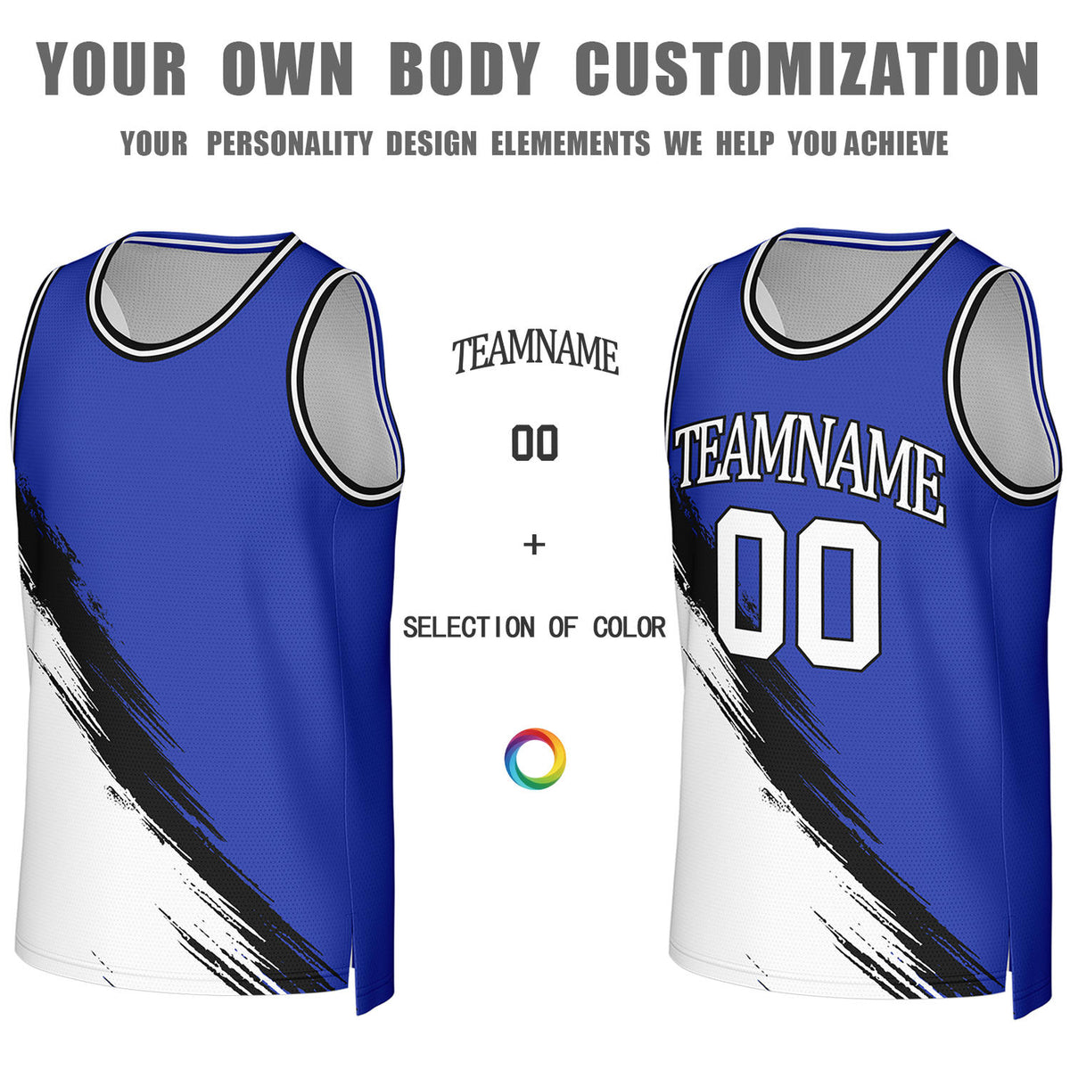 Custom Blue & White Brush Stroke Reversible Basketball Jersey | Personalized Team Uniforms for Adult & Youth