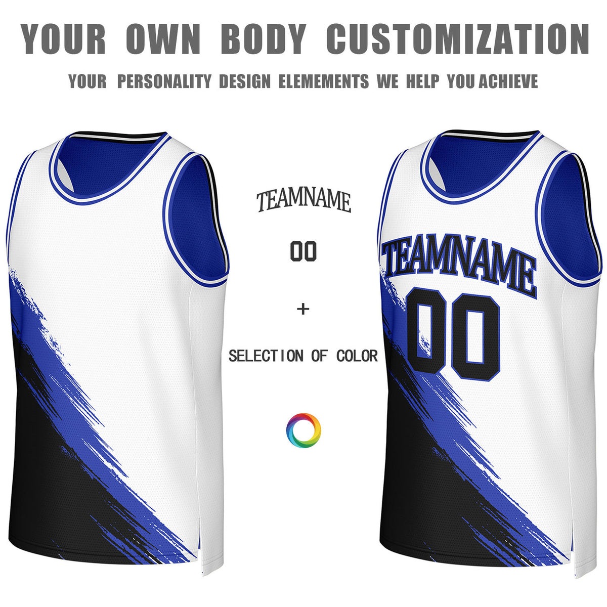 Custom Blue & White Brush Stroke Reversible Basketball Jersey | Personalized Team Uniforms for Adult & Youth