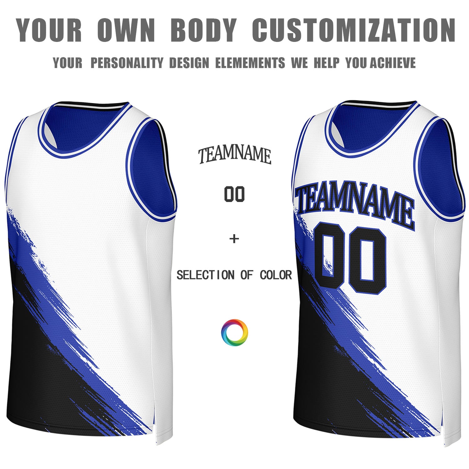 Custom Blue & White Brush Stroke Reversible Basketball Jersey | Personalized Team Uniforms for Adult & Youth