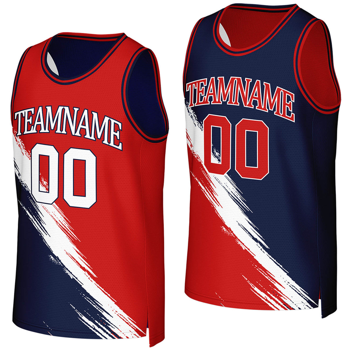custom basketball jerseys for varsity teams red navy reversible by Vosoli, Personalized team name, number &amp; logo.