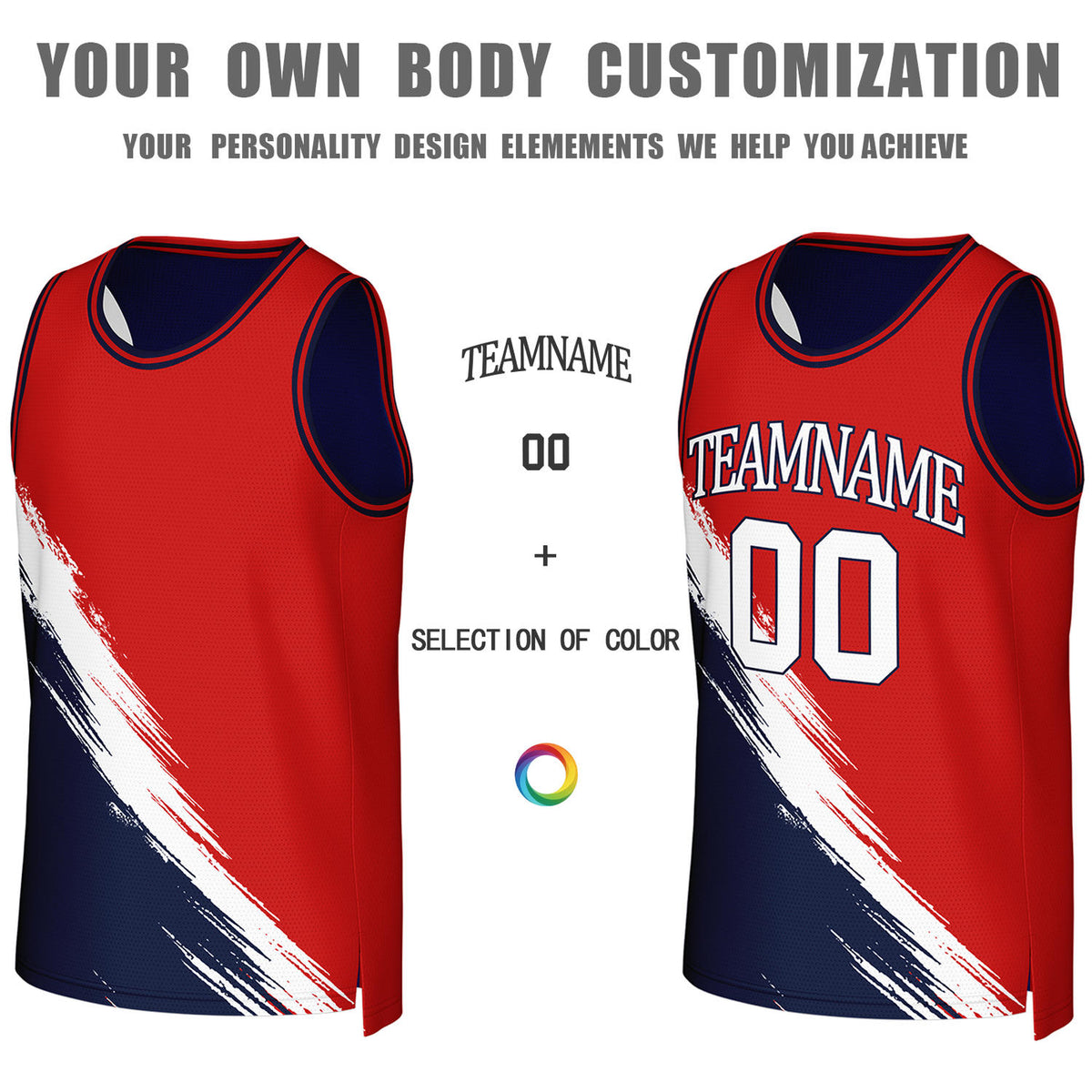 Custom Red & Navy Brush Stroke Reversible Basketball Jersey | Personalized Team Uniforms for Adult & Youth