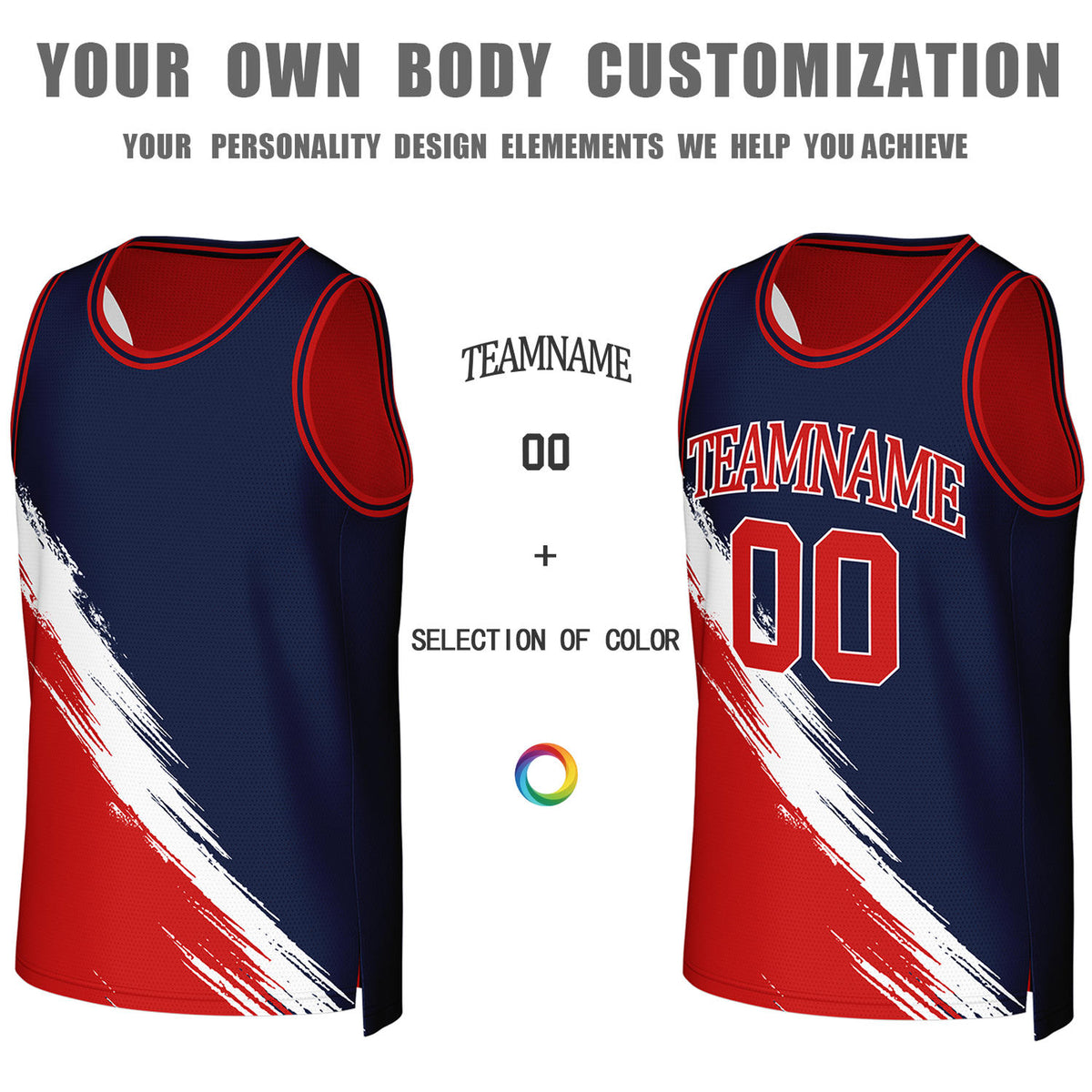 Custom Red & Navy Brush Stroke Reversible Basketball Jersey | Personalized Team Uniforms for Adult & Youth
