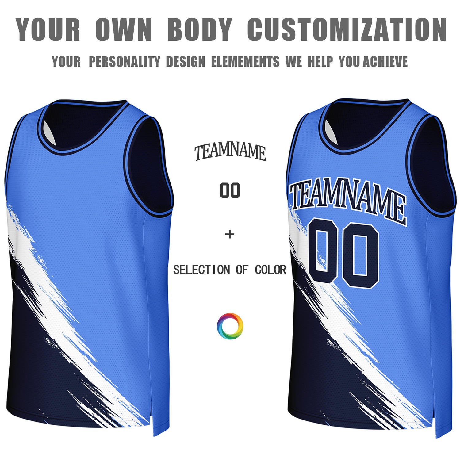 Custom Navy & Light Blue Brush Stroke Reversible Basketball Jersey | Personalized Team Uniforms for Adult & Youth