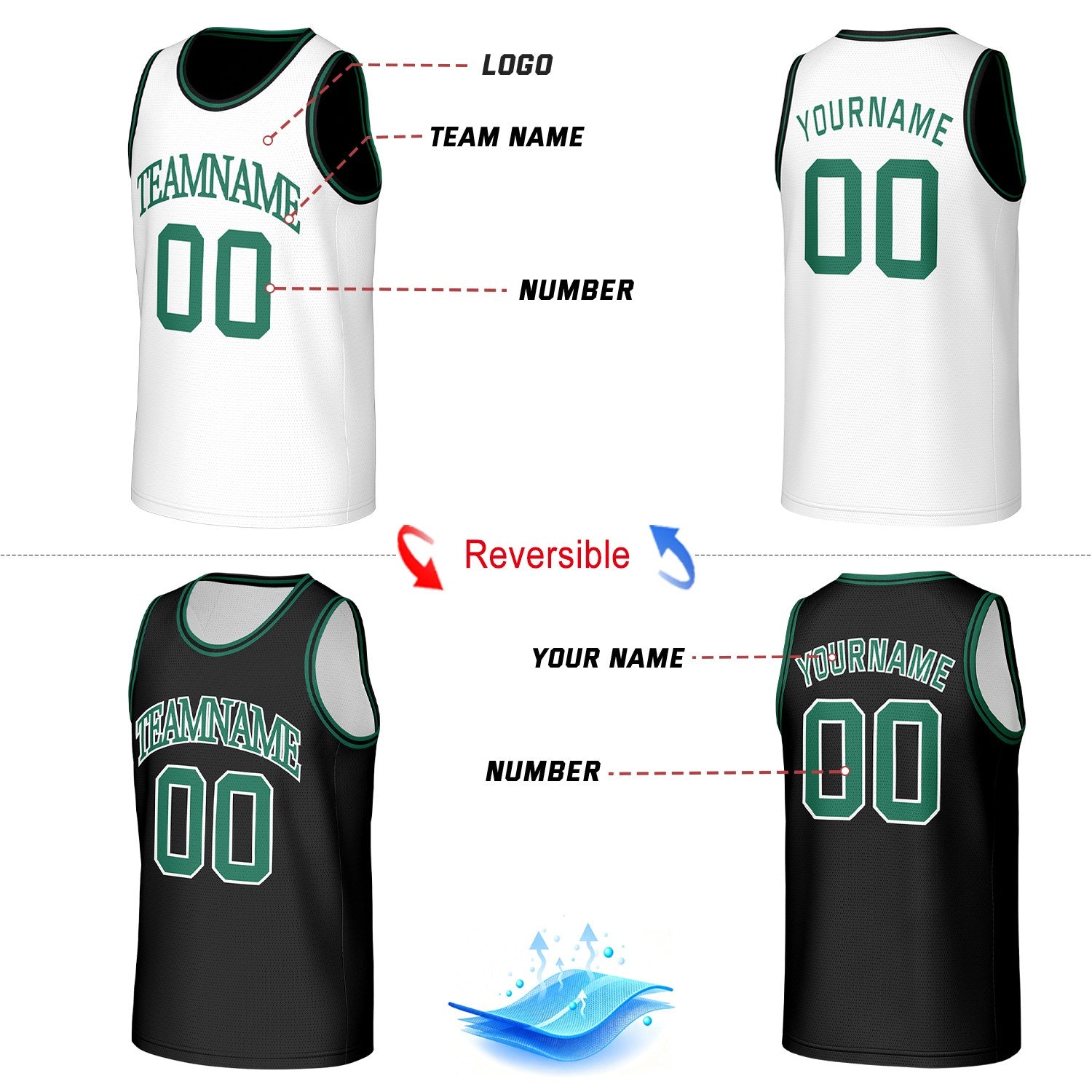 Custom Classic Double Trim Reversible Basketball Jersey White & Black Mesh Team Uniform for Adult Youth