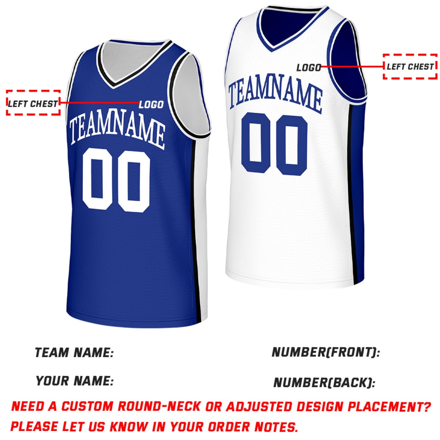 Custom Blue & White Reversible Basketball Jersey | Personalized Team Jerseys with Name Number Logo