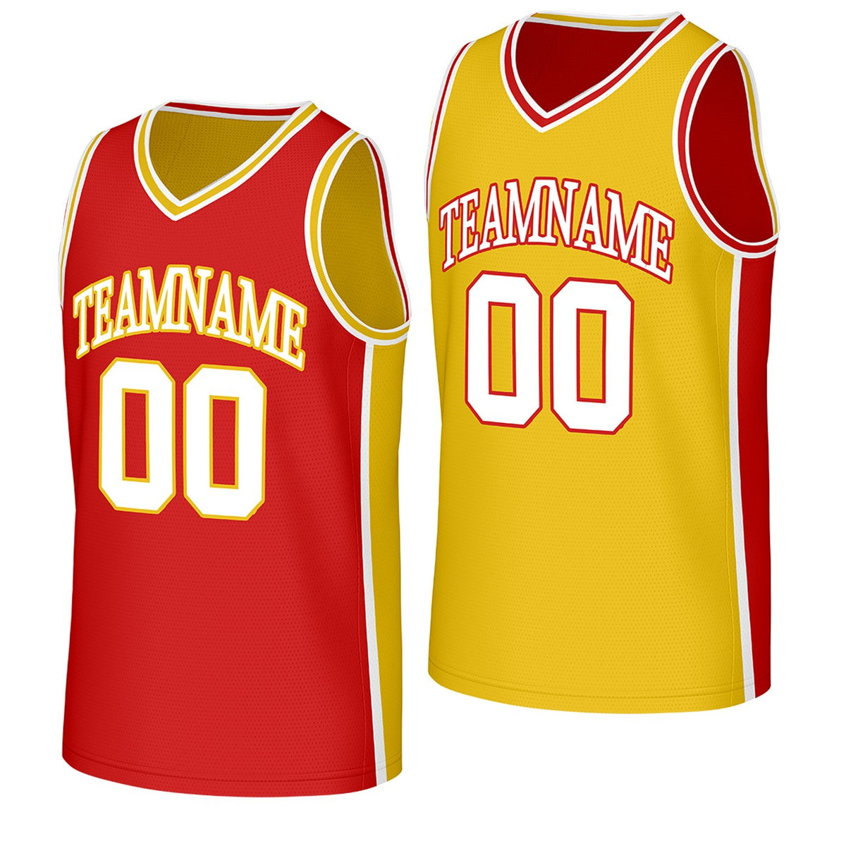 custom basketball jerseys with numbers red gold reversible by Vosoli, Personalized team name, number &amp; logo. Fast delivery.