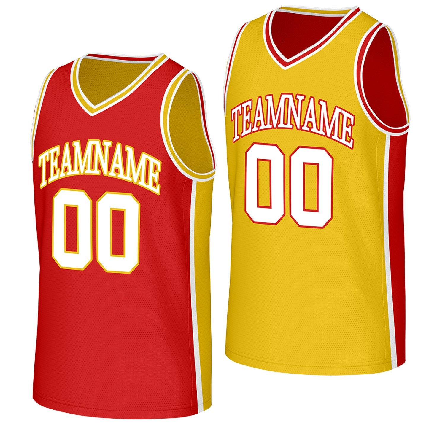 custom basketball jerseys with numbers red gold reversible by Vosoli, Personalized team name, number & logo. Fast delivery.