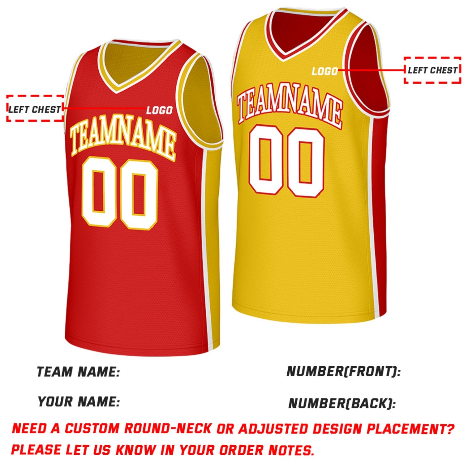 Custom Red & Gold Reversible Basketball Jersey | Personalized Team Jerseys with Name Number Logo