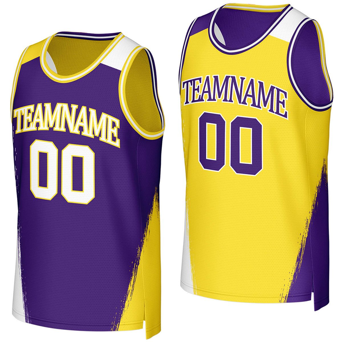Custom Purple &amp; Yellow Brush Stroke Reversible Basketball Jersey | Personalized Team Uniforms for Adult &amp; Youth
