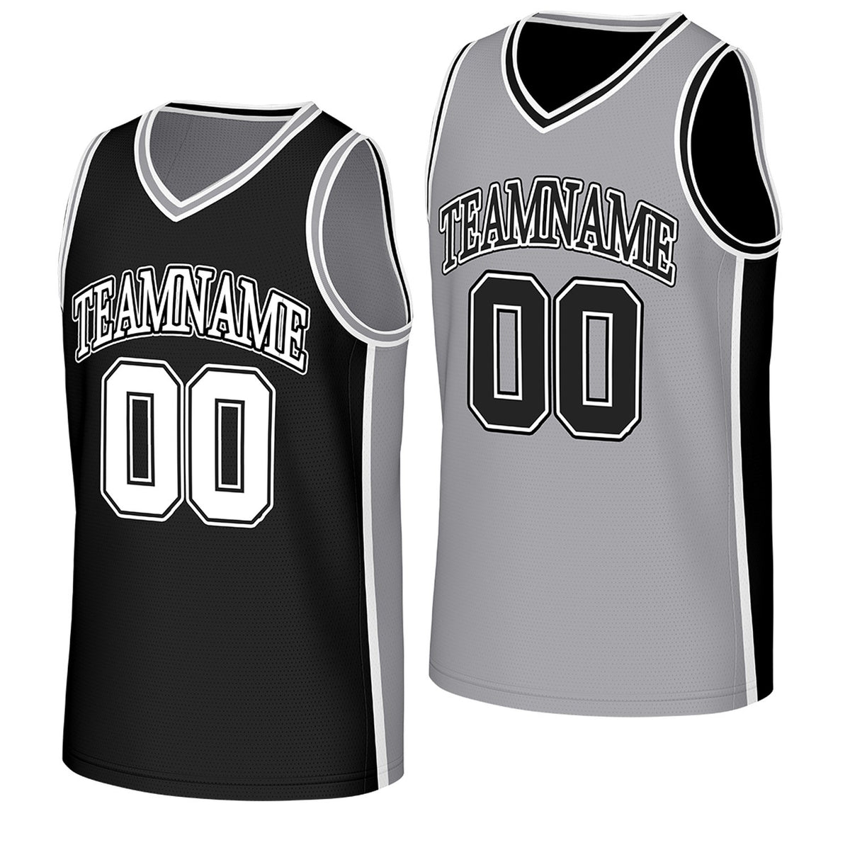 custom basketball jersey manufacturer black gray reversible by Vosoli, personalized team name, number &amp; logo. fast delivery.