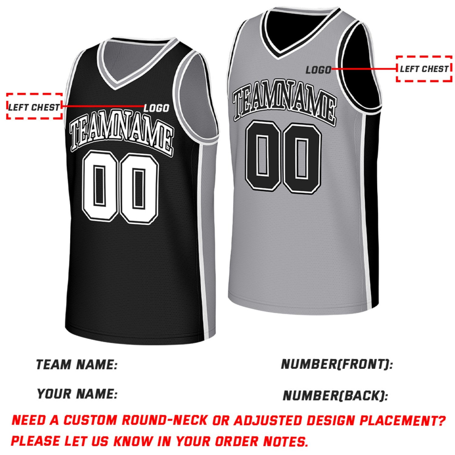 Custom Black & Gray Double Sided Basketball Jersey | Personalized Team Jerseys with Name Number Logo