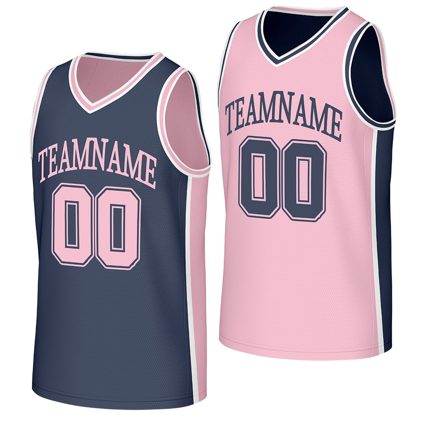 custom basketball jerseys no minimum navy pink reversible by Vosoli, Personalized team name, number & logo. Fast delivery.