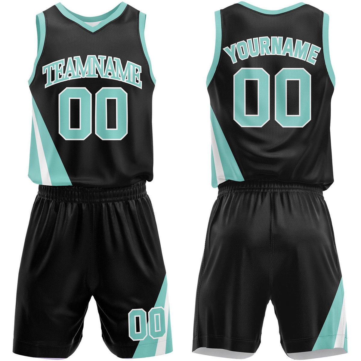 Custom basketball team order black‑mint by Vosoli, personalized team name, number & logo, breathable mesh fabric for custom basketball team order match‑ready uniforms