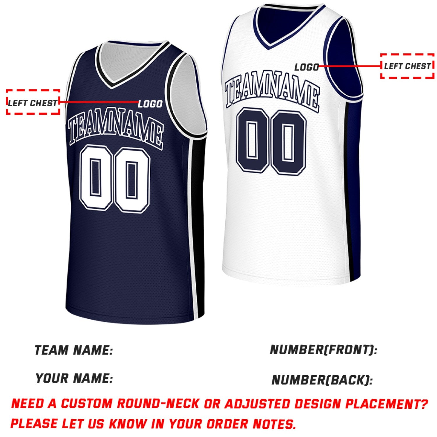 Custom Navy & White Reversible Basketball Jersey | Personalized Team Jerseys with Name Number Logo