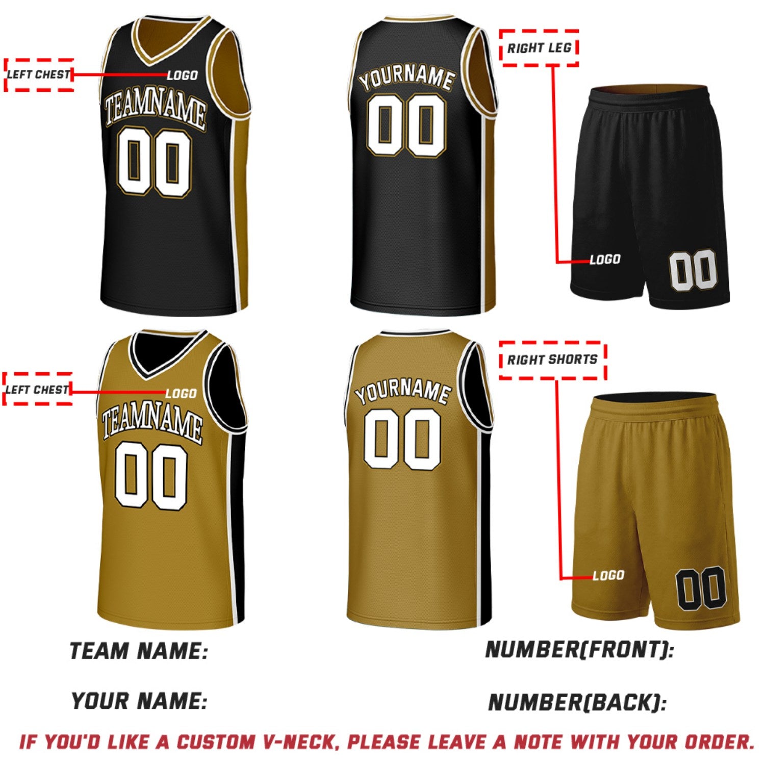 Custom Black & Gold Reversible Basketball Jersey & Shorts Set | Personalized Team Uniforms for Adult & Youth