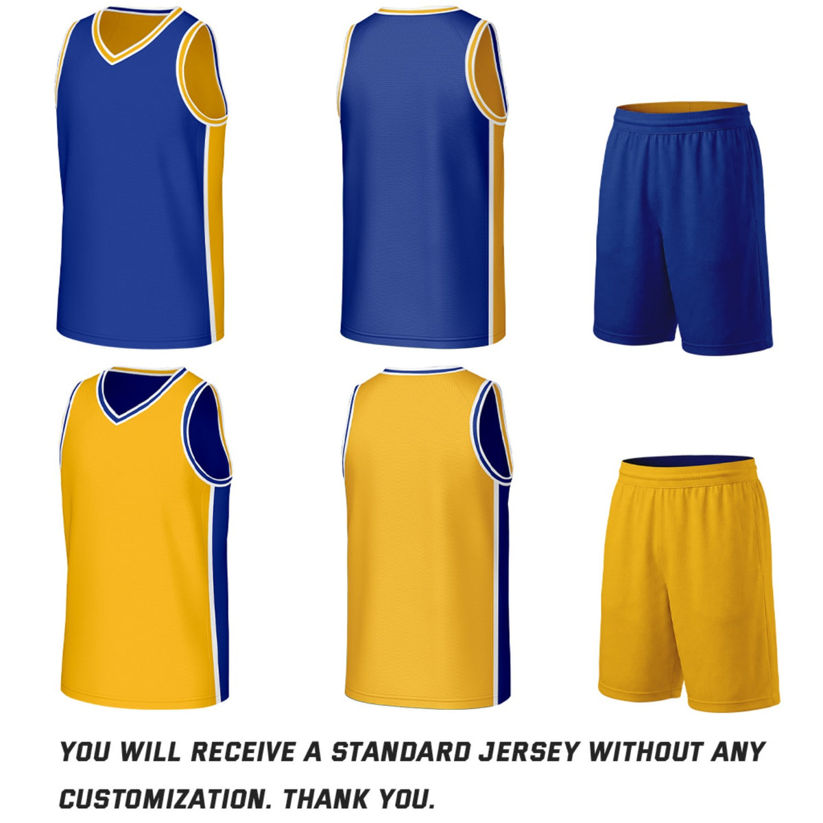 Custom Royal Blue & Gold Reversible Basketball Jersey & Shorts Set | Personalized Team Uniforms for Adult & Youth